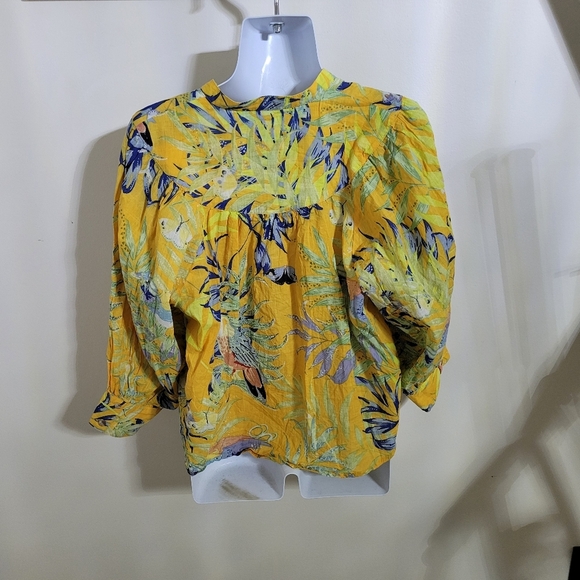 Anthropologie Maeve Puff-Sleeved Floral Butterfly Parrot Buttondown Shirt XS - Picture 3 of 11